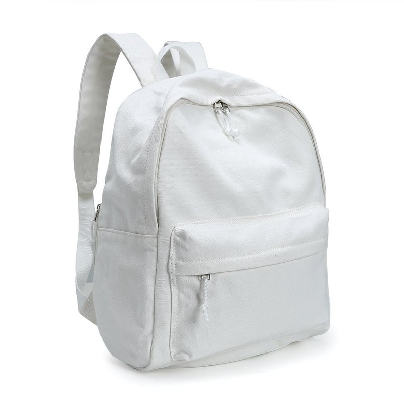 Zicac DIY Canvas Backpack, Classic Basic Daypack, Lightweight Casual Travel Daypack Satchel Backpack Unisex (White) - Image 1